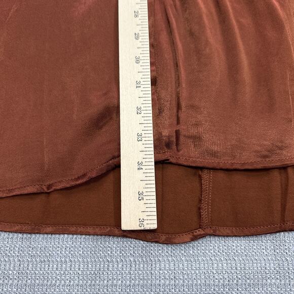 Satin Slip Dress Medium Chocolate Brown Twist Front Deep V Y2K Midi Party Glam - Picture 5 of 7